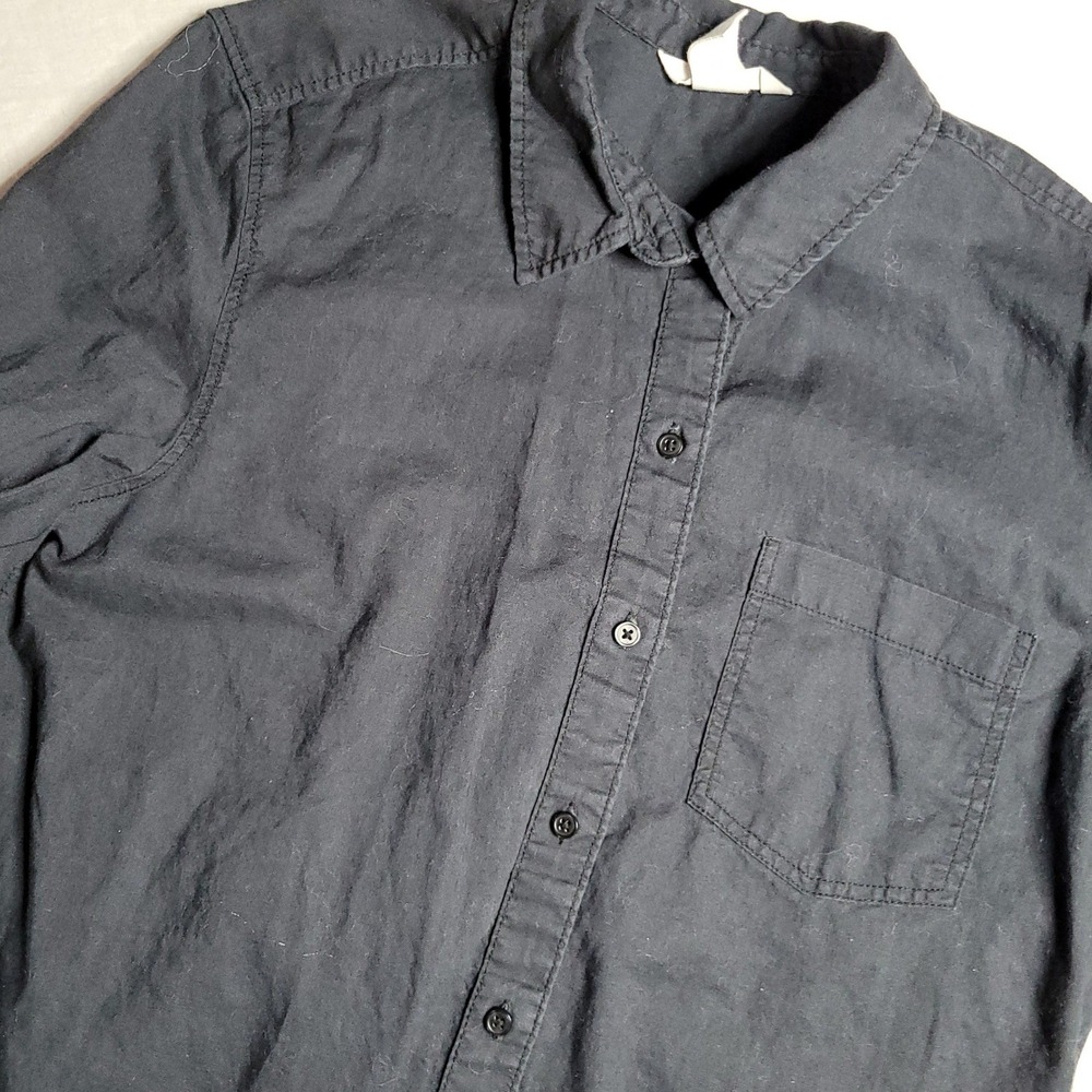 HM Mens Linen Blend Button Down Shirt Black small Long Sleeve Pocket